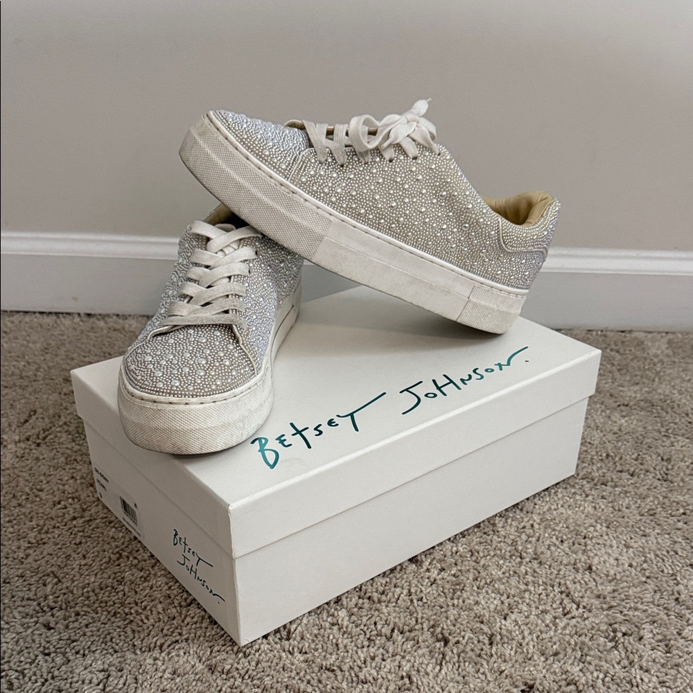 Betsey Johnson Sparkling Pearl Silver Sneakers (Worn Once)